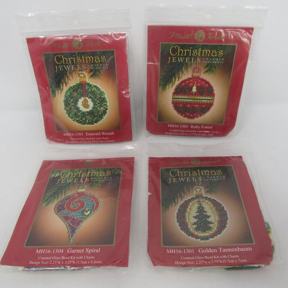Mill Hill Christmas Jewels Charmed Ornaments Beaded Cross Stitch Kit Lot of 4